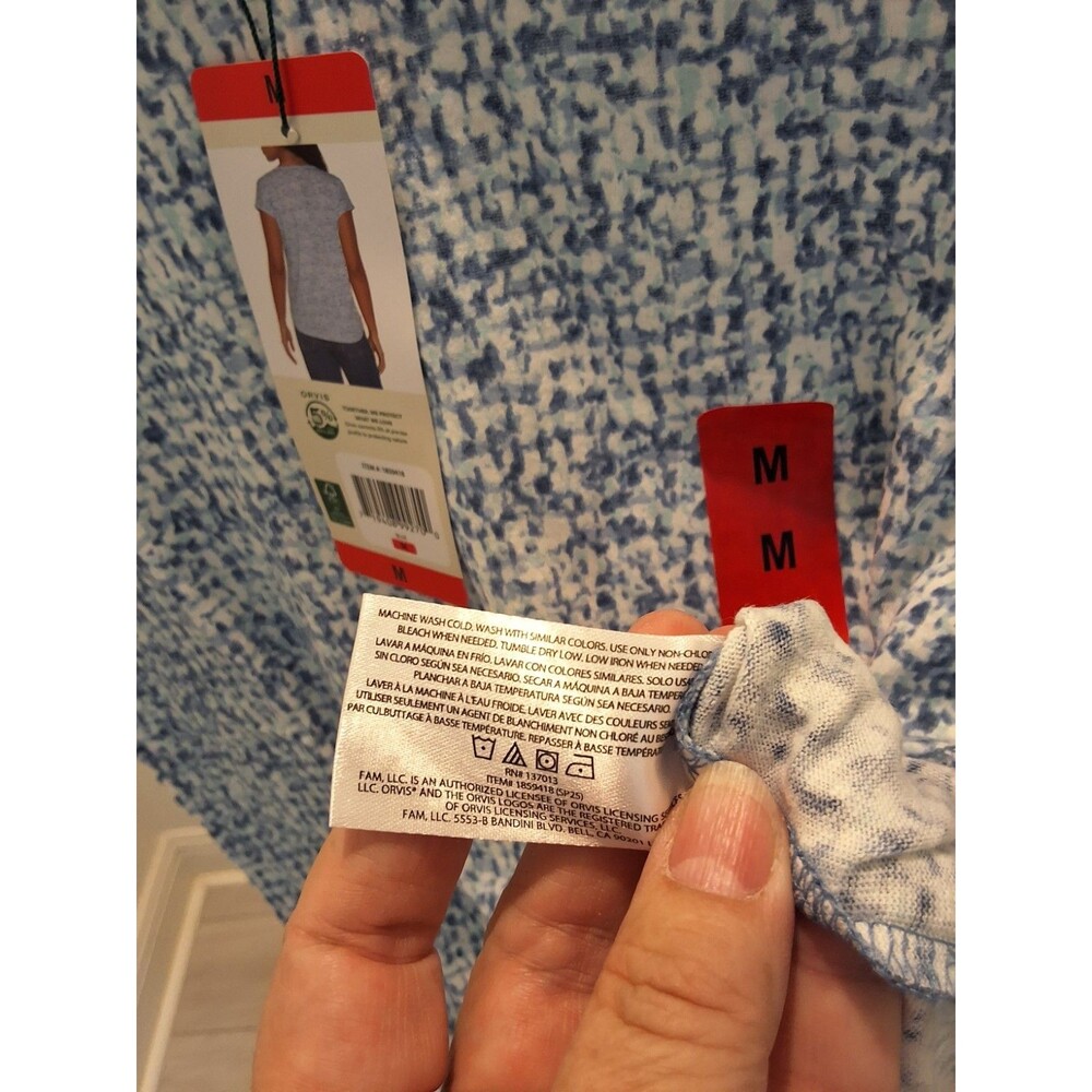 Orvis NWT Womens Blue and White Geo Print Hi Low Hem Linen Knit Top Size M - Picture 7 of 9